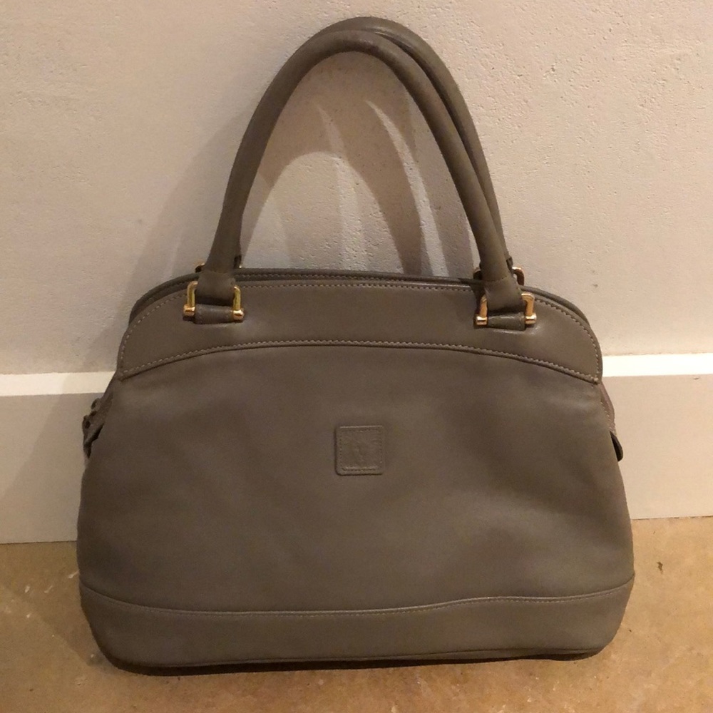 Anne Klein, gray leather hand bag